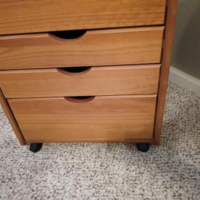 Adeptus Original Roll Cart, Solid Wood, 12 Drawer Narrow Drawers Roll Cart, Medium Pine
