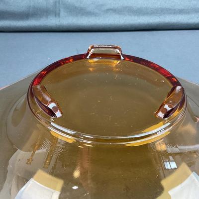 -37- FOSTORIA | Amber Glass Console Bowl & Candlestick Holders