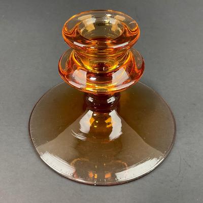 -37- FOSTORIA | Amber Glass Console Bowl & Candlestick Holders