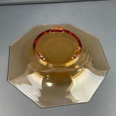 -37- FOSTORIA | Amber Glass Console Bowl & Candlestick Holders