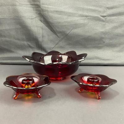 -38- FENTON | Nymph Amberina Console Bowl & Candlestick Holders