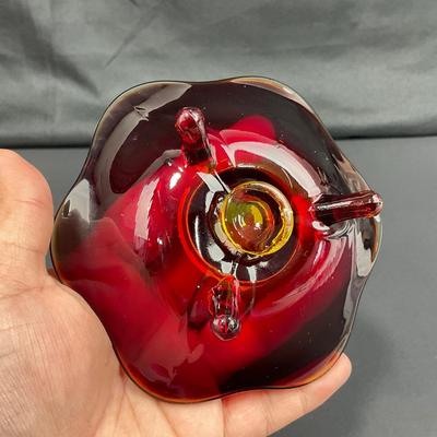 -38- FENTON | Nymph Amberina Console Bowl & Candlestick Holders