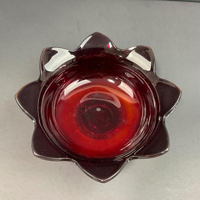 -38- FENTON | Nymph Amberina Console Bowl & Candlestick Holders