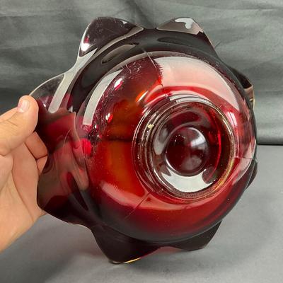 -38- FENTON | Nymph Amberina Console Bowl & Candlestick Holders
