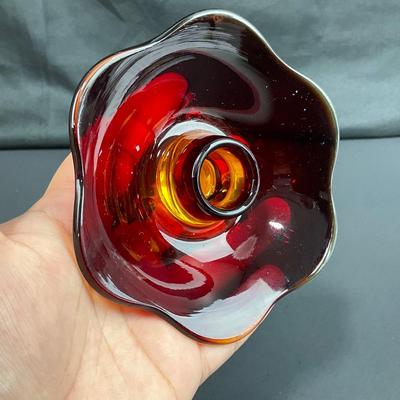 -38- FENTON | Nymph Amberina Console Bowl & Candlestick Holders