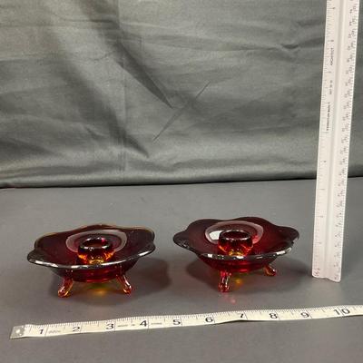 -38- FENTON | Nymph Amberina Console Bowl & Candlestick Holders