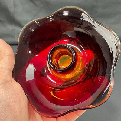 -38- FENTON | Nymph Amberina Console Bowl & Candlestick Holders