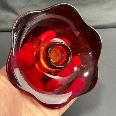 -38- FENTON | Nymph Amberina Console Bowl & Candlestick Holders