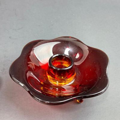 -38- FENTON | Nymph Amberina Console Bowl & Candlestick Holders