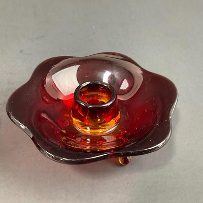 -38- FENTON | Nymph Amberina Console Bowl & Candlestick Holders