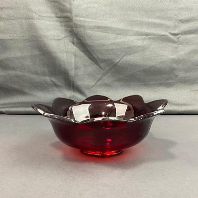 -38- FENTON | Nymph Amberina Console Bowl & Candlestick Holders