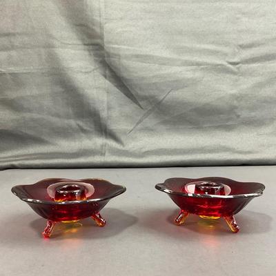 -38- FENTON | Nymph Amberina Console Bowl & Candlestick Holders
