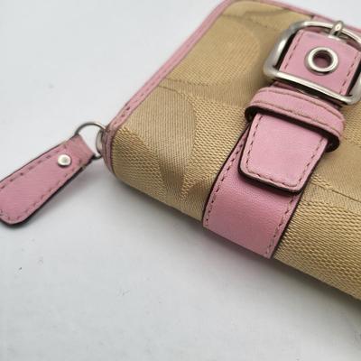 Coach Tan & Pink Zip Around Wallet
