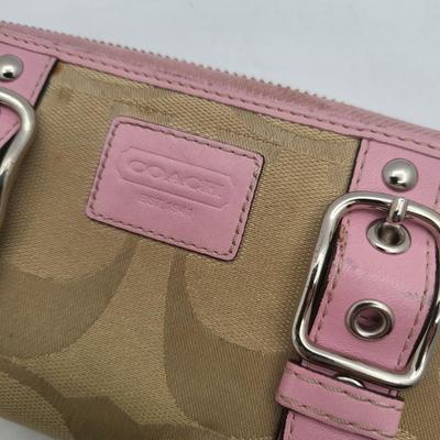 Coach Tan & Pink Zip Around Wallet