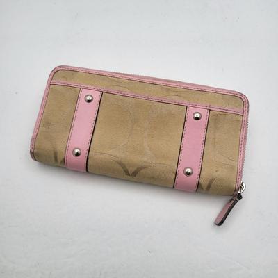 Coach Tan & Pink Zip Around Wallet