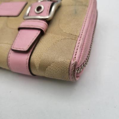 Coach Tan & Pink Zip Around Wallet