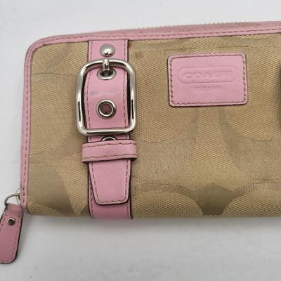 Coach Tan & Pink Zip Around Wallet