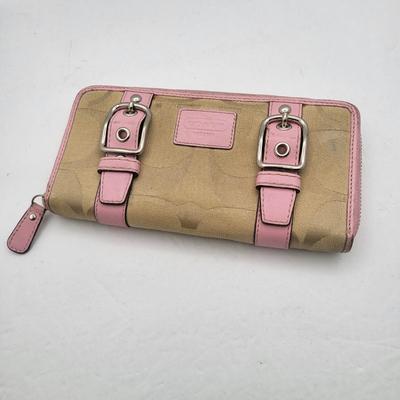 Coach Tan & Pink Zip Around Wallet