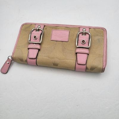 Coach Tan & Pink Zip Around Wallet