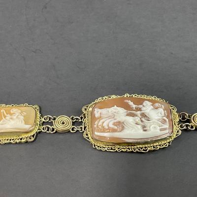 -56- JEWELRY | Antique Silver Shell Cameo Bracelet