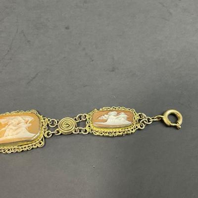 -56- JEWELRY | Antique Silver Shell Cameo Bracelet