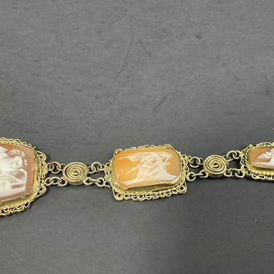 -56- JEWELRY | Antique Silver Shell Cameo Bracelet