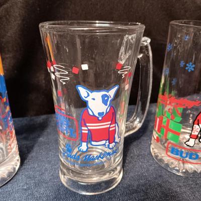 3 BUD LIGHT SPUDS MACKENZIE BEER GLASSES
