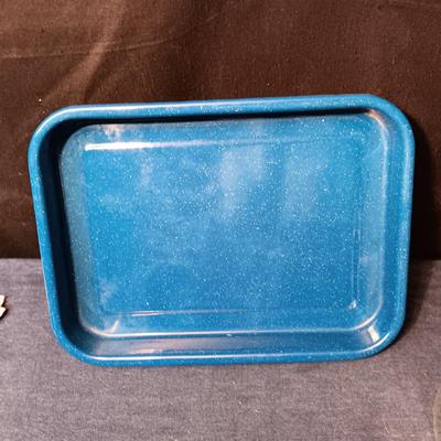ROYAL COPENHAGEN SIGNED/NUMBERED PEACOCK PLATTER, RETRO CANISTER & GRANITE WARE BAKING PAN