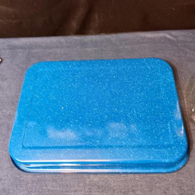 ROYAL COPENHAGEN SIGNED/NUMBERED PEACOCK PLATTER, RETRO CANISTER & GRANITE WARE BAKING PAN
