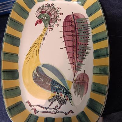 ROYAL COPENHAGEN SIGNED/NUMBERED PEACOCK PLATTER, RETRO CANISTER & GRANITE WARE BAKING PAN
