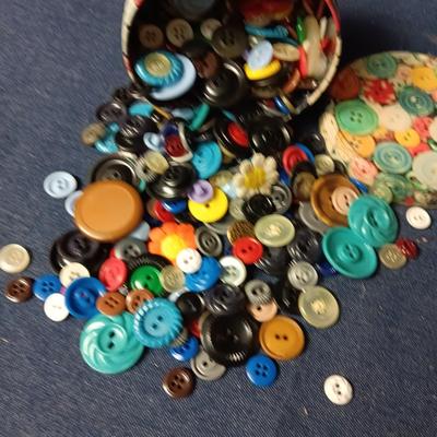 JAR AND CAN OF BUTTONS