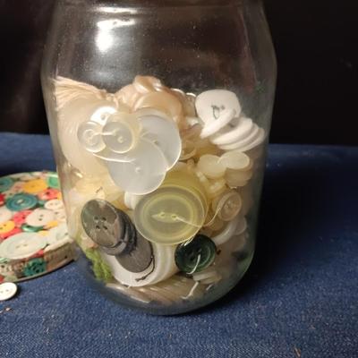 JAR AND CAN OF BUTTONS