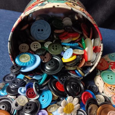 JAR AND CAN OF BUTTONS