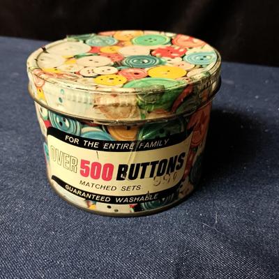 JAR AND CAN OF BUTTONS
