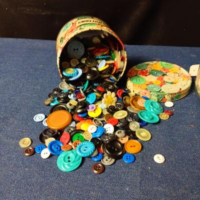 JAR AND CAN OF BUTTONS
