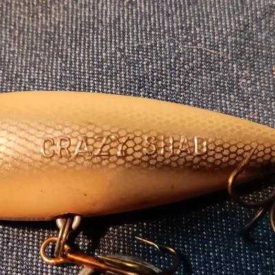 FISHING LURES AND A DOUBLE COMPARTMENT PLANO ORGANIZER