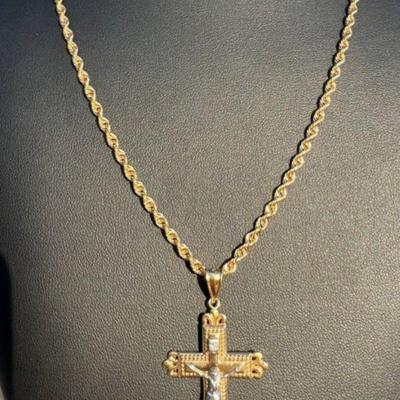 Gold necklace cross 22 in