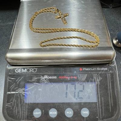 Gold necklace cross 22 in