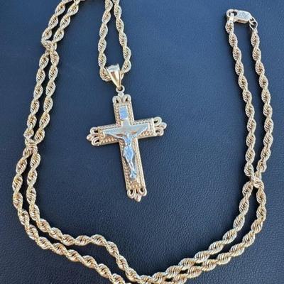Gold necklace cross 22 in