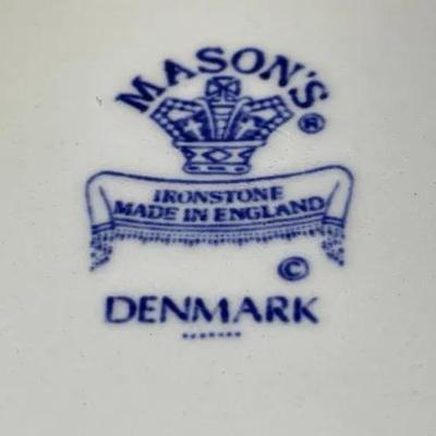 8-Mason's Ironstone Denmark Blue Flower Soup Bowls Made in England 9" Diameter in VG Condition.