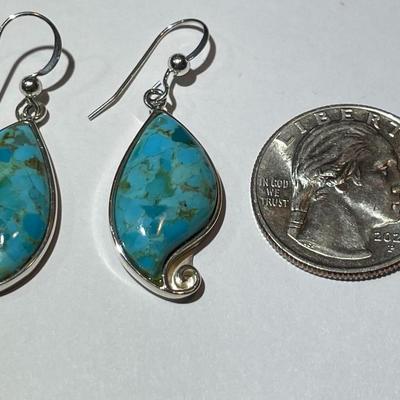 Sterling Silver Turquoise Dangling Earrings in New Never Worn Condition as Pictured.