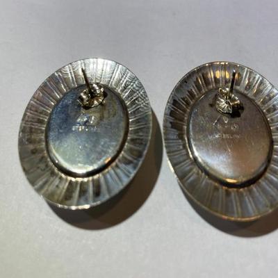 Vintage Southwest Sterling Silver Lapis & Turquoise Inlaid Post/Stud Earrings in VG Preowned Condition.