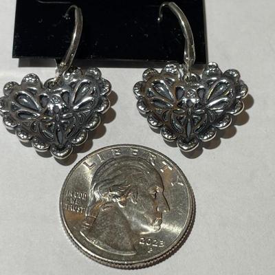 New Never Used Carolyn Pollack Sterling Silver .925 Dangling Heart Shaped Earrings as Pictured.