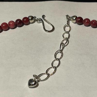 Jay King (DTR) Sterling Silver New Never Used Fashion Red Rhodonite Bead 19"-23" Adjustable Necklace Preowned from an Estate....