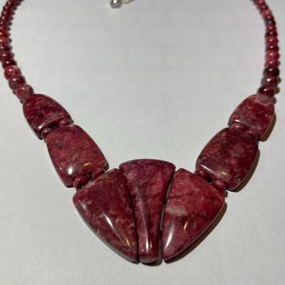 Jay King (DTR) Sterling Silver New Never Used Fashion Red Rhodonite Bead 19"-23" Adjustable Necklace Preowned from an Estate....