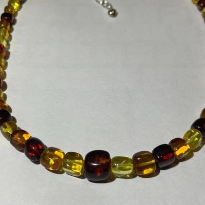 Jay King (DTR) Sterling Silver New Never Used Fashion Amber Color Bead 18"-20" Adjustable Necklace Preowned from an Estate....