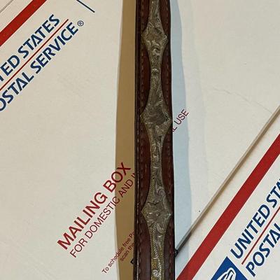 Antique/Vintage Horse Tooled Leather Bridle Breast Collar with Screwed Sterling Silver Overlaid Mexico Applications & w/Double Buckle