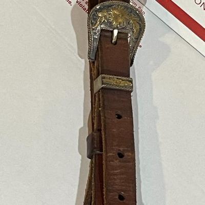 Antique/Vintage Horse Tooled Leather Bridle Breast Collar with Screwed Sterling Silver Overlaid Mexico Applications & w/Double Buckle