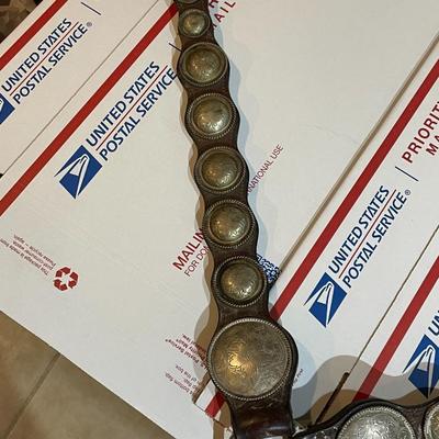 Antique/Vintage Horse Tooled Leather Bridle Breast Collar with Screwed Silver-tone Applications & w/Double Buckle Preowned from an...