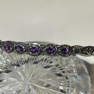 New Never Used CAROLYN POLLACK 925 Sterling Silver AMETHYST Swirl Cuff Bracelet Standard Size. (Jewelry #6).